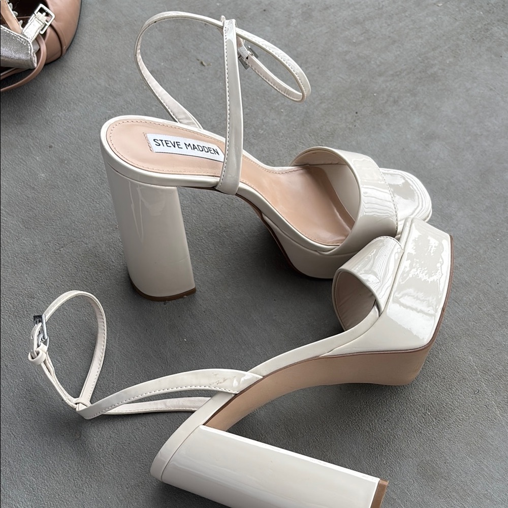 Steve Madden Cream Stiletto Heels with Ankle Strap